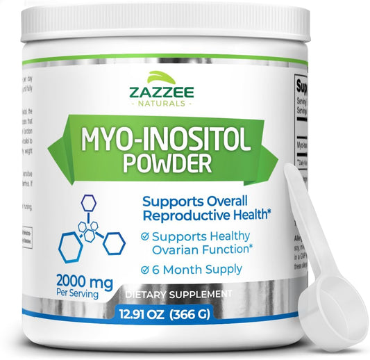 Zazzee, Polvo de myo-inositol, 366g, 2000 mg por porción, puro, vegano y sin OMG