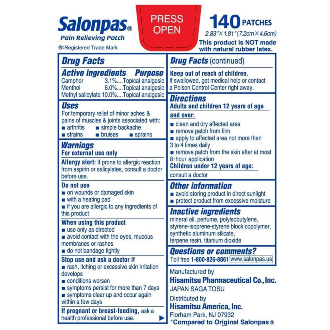 SALONPAS, parches analgésicos,  140 unidades