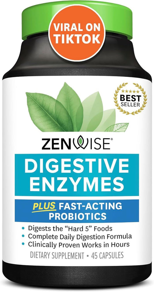 Enzimas digestivas múltiples, Zenwise, con probióticos y prebióticos, 45 und capsulas vegetales